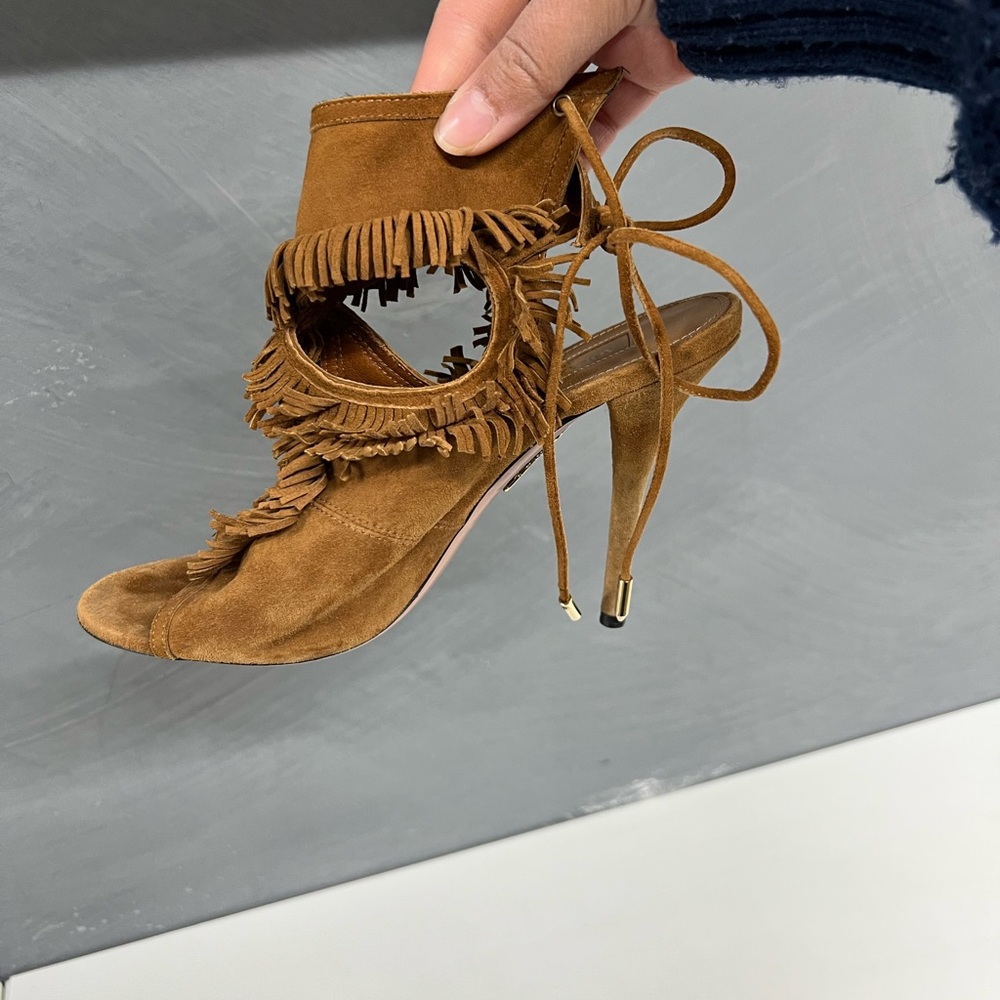 Aquazzura Brown Suede Fringe Heels